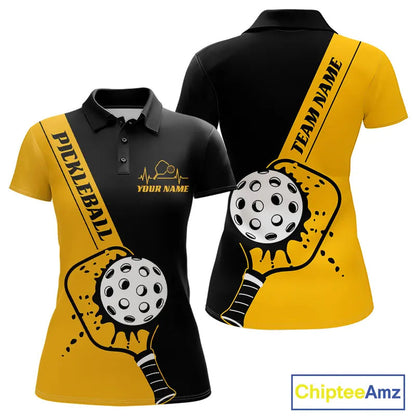 Black And Yellow Custom Pickleball Team Shirts For Women, Pickleball Jersey Outfit IPHW10823