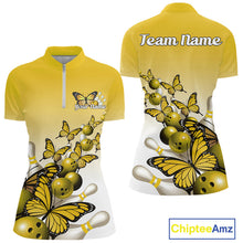 Load image into Gallery viewer, Custom Yellow Gradient Butterfly Bowling Women Quarter-Zip Shirts, Bowling League Shirt IPHW10826