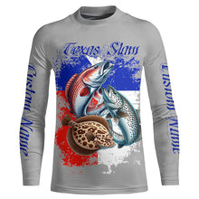 Load image into Gallery viewer, Texas Slam Redfish, Trout, Flounder Custom Long Sleeve Fishing Shirts, Texas Flag Fishing Jerseys IPHW6230