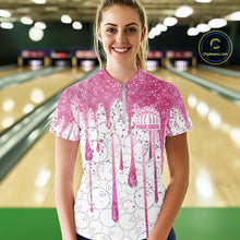 Load image into Gallery viewer, 3D Pink Glitter Pink Ribbon Pattern Custom Breast Cancer Bowling Polo Shirts For Women IPHW7051