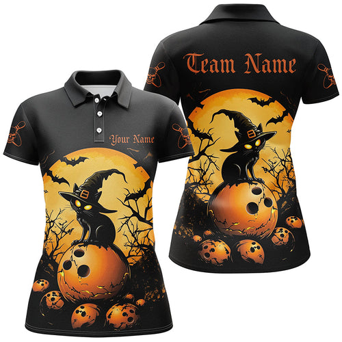 Custom Black Cat Halloween Ladies Bowling Shirts, Halloween Bowling Team Outfits IPHW7600