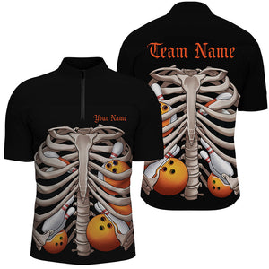 Bowling Balls And Pins Inside The Rib Cage Custom Halloween Skeleton Shirts For Men IPHW7601