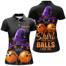 Load image into Gallery viewer, Halloween Black Cat Custom Funny Ladies Bowling Shirts &quot;This Shirt Make My Balls Look Big&quot; IPHW7605