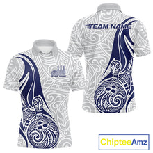Load image into Gallery viewer, Custom Blue Polynesian Tribal Bowling Men Polo Shirt, Maori Style Bowling Shirt IPHW10338