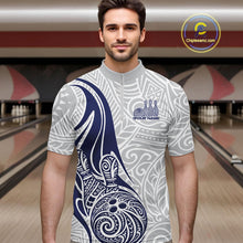 Load image into Gallery viewer, Custom Blue Polynesian Tribal Bowling Men Quarter-Zip Shirt, Maori Style Bowling Shirt IPHW10338