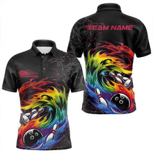 Load image into Gallery viewer, Custom Rainbow Flame Bowling Team Polo Shirts For Men, Colorful Bowling League Shirt IPHW8740