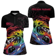 Load image into Gallery viewer, Custom Rainbow Flame Bowling Team Women Quarter-Zip Shirts, Colorful Bowling League Shirt IPHW8740