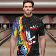 Load image into Gallery viewer, Custom Rainbow Flame Bowling Team Quarter-Zip Shirts For Men, Colorful Bowling League Shirt IPHW8747