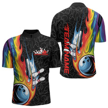 Load image into Gallery viewer, Custom Rainbow Flame Bowling Team Quarter-Zip Shirts For Men, Colorful Bowling League Shirt IPHW8747