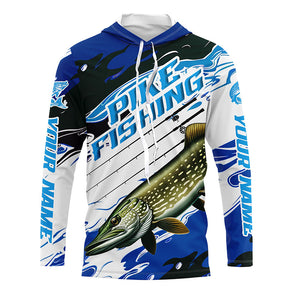 Custom Northern Pike Long Sleeve Tournament Fishing Shirts, Pike Fishing Jerseys | Blue Camo IPHW6232
