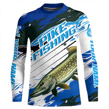 Load image into Gallery viewer, Custom Northern Pike Long Sleeve Tournament Fishing Shirts, Pike Fishing Jerseys | Blue Camo IPHW6232