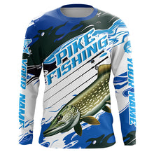 Load image into Gallery viewer, Custom Northern Pike Long Sleeve Tournament Fishing Shirts, Pike Fishing Jerseys | Blue Camo IPHW6232
