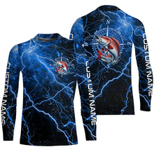 Load image into Gallery viewer, Black And Blue Thunder Lightning Redfish Red Drum Fishing Custom Long Sleeve Saltwater Fishing Shirt IPHW6251