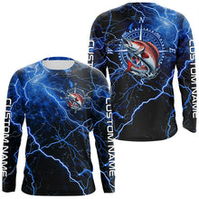Load image into Gallery viewer, Black And Blue Thunder Lightning Redfish Red Drum Fishing Custom Long Sleeve Saltwater Fishing Shirt IPHW6251