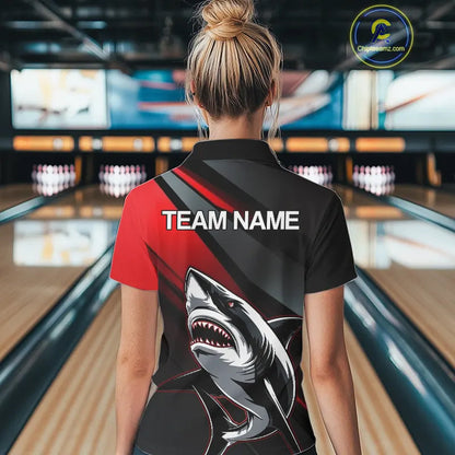 Custom Black And Red Shark Bowling Jerseys, Bowling Uniform Shark Women Quarter-Zip Shirt IPHW8999