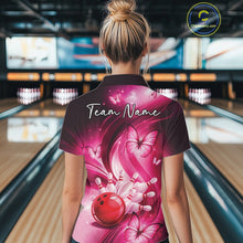 Load image into Gallery viewer, Custom Pink Butterfly Bowling Women Quarter-Zip Shirts, Team Tournament Bowlers Outfit IPHW11112