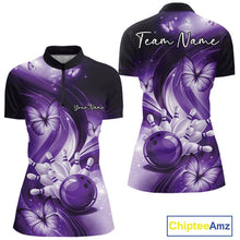 Load image into Gallery viewer, Custom Purple Butterfly Bowling Women Quarter-Zip Shirts, Team Tournament Bowlers Outfit IPHW11114
