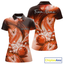 Load image into Gallery viewer, Custom Orange Butterfly Bowling Women Polo Shirts, Team Tournament Bowlers Outfit IPHW11115
