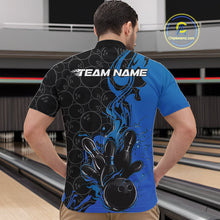 Load image into Gallery viewer, Custom Black And Blue Fire Flame Bowling Team Men Quarter-Zip Shirts, Bowling League Shirt IPHW10185