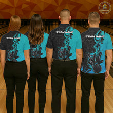 Load image into Gallery viewer, Custom Black And Blue Fire Flame Bowling Team Men Polo Shirts, Bowling League Shirt IPHW10186