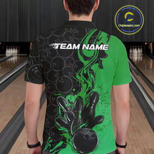 Load image into Gallery viewer, Custom Black And Green Flame Bowling Team Men Polo Shirts, Bowling League Shirt IPHW10189