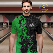 Load image into Gallery viewer, Custom Black And Green Flame Bowling Team Men Quarter-Zip Shirts, Bowling League Shirt IPHW10189