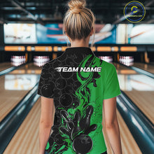 Load image into Gallery viewer, Custom Black And Green Flame Bowling Team Women Quarter-Zip Shirts, Bowling League Shirt IPHW10189