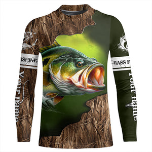 Custom Largemouth Bass Fishing Camo Long Sleeve Fishing Shirts, Bass Tournament Fishing Jerseys IPHW5701