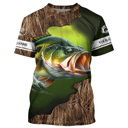 Custom Largemouth Bass Fishing Camo Long Sleeve Fishing Shirts, Bass Tournament Fishing Jerseys IPHW5701