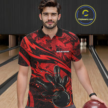 Load image into Gallery viewer, Custom Red Camo Flame Bowling Men Polo Shirts, Camouflage Bowling Team Jerseys IPHW10344