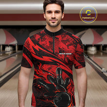 Load image into Gallery viewer, Custom Red Camo Flame Bowling Men Quarter-Zip Shirts, Camouflage Bowling Team Jerseys IPHW10344