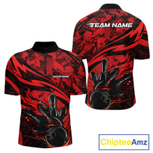 Load image into Gallery viewer, Custom Red Camo Flame Bowling Men Quarter-Zip Shirts, Camouflage Bowling Team Jerseys IPHW10344