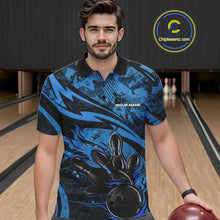 Load image into Gallery viewer, Custom Blue Camo Flame Bowling Men Polo Shirts, Camouflage Bowling Team Jerseys IPHW10345
