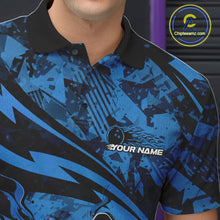 Load image into Gallery viewer, Custom Blue Camo Flame Bowling Men Polo Shirts, Camouflage Bowling Team Jerseys IPHW10345