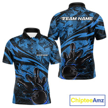 Load image into Gallery viewer, Custom Blue Camo Flame Bowling Men Polo Shirts, Camouflage Bowling Team Jerseys IPHW10345