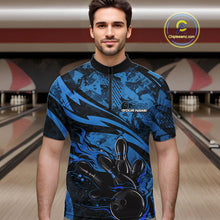 Load image into Gallery viewer, Custom Blue Camo Flame Bowling Men Quarter-Zip Shirts, Camouflage Bowling Team Jerseys IPHW10345
