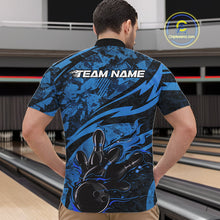 Load image into Gallery viewer, Custom Blue Camo Flame Bowling Men Quarter-Zip Shirts, Camouflage Bowling Team Jerseys IPHW10345