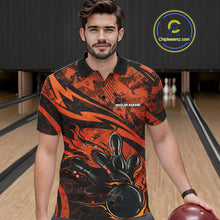 Load image into Gallery viewer, Custom Orange Camo Flame Bowling Men Polo Shirts, Camouflage Bowling Team Jerseys IPHW10347