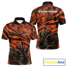 Load image into Gallery viewer, Custom Orange Camo Flame Bowling Men Polo Shirts, Camouflage Bowling Team Jerseys IPHW10347