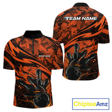 Load image into Gallery viewer, Custom Orange Camo Flame Bowling Men Quarter-Zip Shirts, Camouflage Bowling Team Jerseys IPHW10347