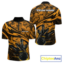 Load image into Gallery viewer, Custom Yellow Camo Flame Bowling Men Quarter-Zip Shirts, Camouflage Bowling Team Jerseys IPHW10348