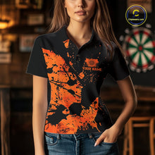 Load image into Gallery viewer, Custom Name Black And Orange Splatter Darts Shirts For Women, Dart Team League Shirts IPHW10624
