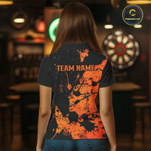 Load image into Gallery viewer, Custom Name Black And Orange Splatter Darts Shirts For Women, Dart Team League Shirts IPHW10624