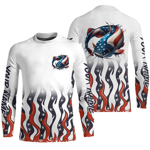 Personalized American Flag Catfish Long Sleeve Fishing Shirts, Patriotic Catfish Fishing Gifts IPHW5952