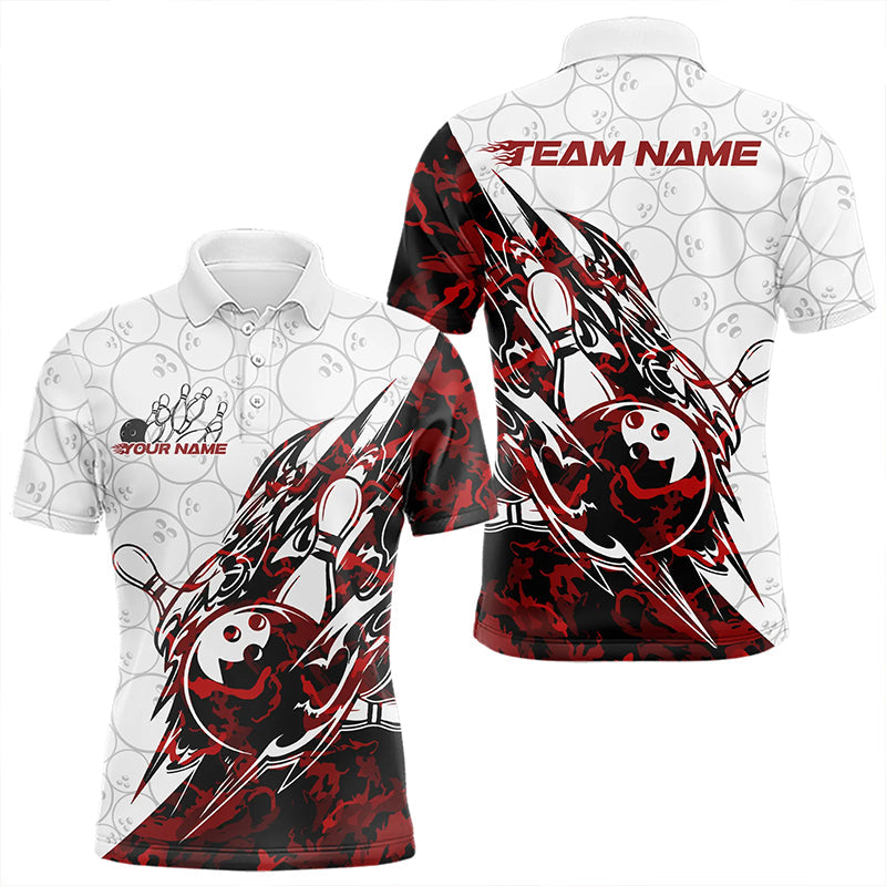 Custom Red Camouflage Bowling Polo Shirts For Men, Camo Bowling Team Uniform Bowler Outfit IPHW8771