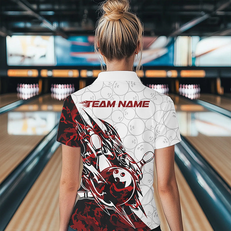 Custom Red Camouflage Bowling Women Quarter-Zip Shirts, Camo Bowling Team Uniform IPHW8771