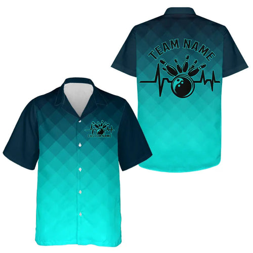 Bowling Heartbeat Pulse Line Blue Argyle Custom Bowling Team Hawaiian Shirts For Men IPHW6253