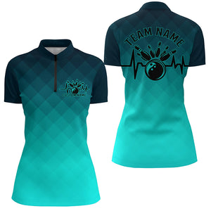 Bowling Heartbeat Pulse Line Blue Argyle Custom Bowling Team Shirts For Women IPHW6253