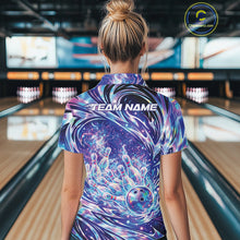 Load image into Gallery viewer, Custom Hologram Fire Flame Bowling Jerseys, Women Polo Bowling Tournament Outfits IPHW11125