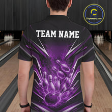 Load image into Gallery viewer, Custom Purple Fire Flame Bowling Men Polo Shirt, Bowling Team Tournament Outfit IPHW11135
